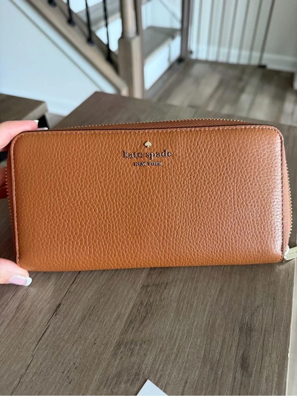 kate spade tan pebbled leather tote with matching wallet